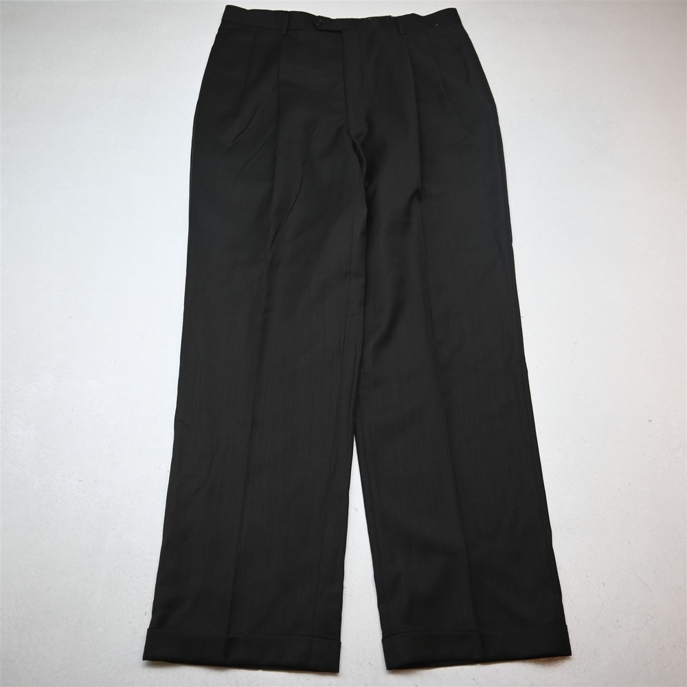 Bespoke 34x32 Brown Woven Wool Pleated Cuffed Baggy Dress Mens Pants